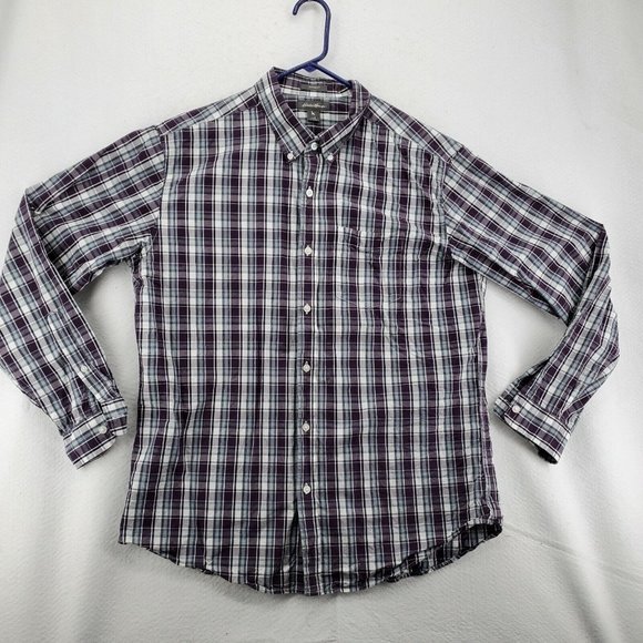 EDDIE BAUER Shirt Men's L/S Casual Button Up Collared Plaid Purple Gray Large - Picture 2 of 12